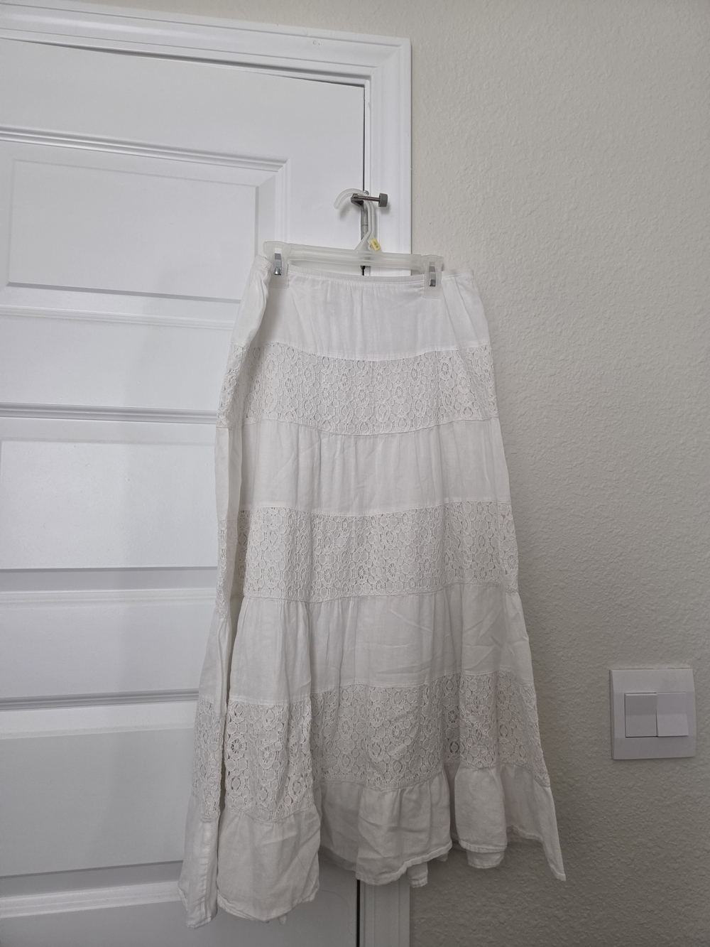 Sophie Max White Lace Tiered Midi Skirt